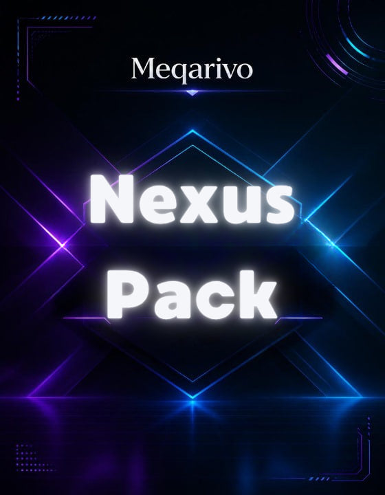 Meqarivo Nexus Pack with neon blue and purple lines on a dark background
