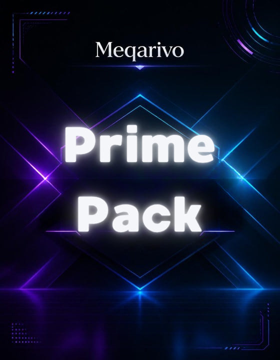 Meqarivo Prime Pack with neon blue and purple lines on a dark background