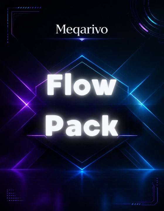 Meqarivo Flow Pack with neon blue and purple lines on a dark background