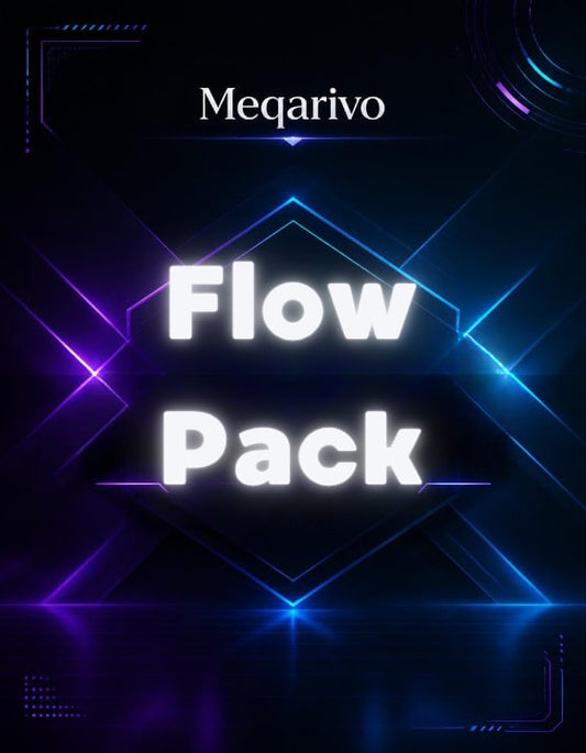 Meqarivo Flow Pack with neon blue and purple lines on a dark background