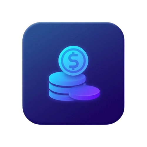 Gradient icon of coins with a dollar sign on a blue background
