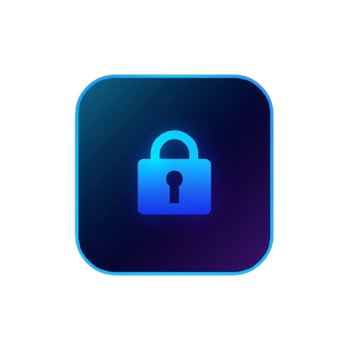 Blue lock icon on a dark blue square background