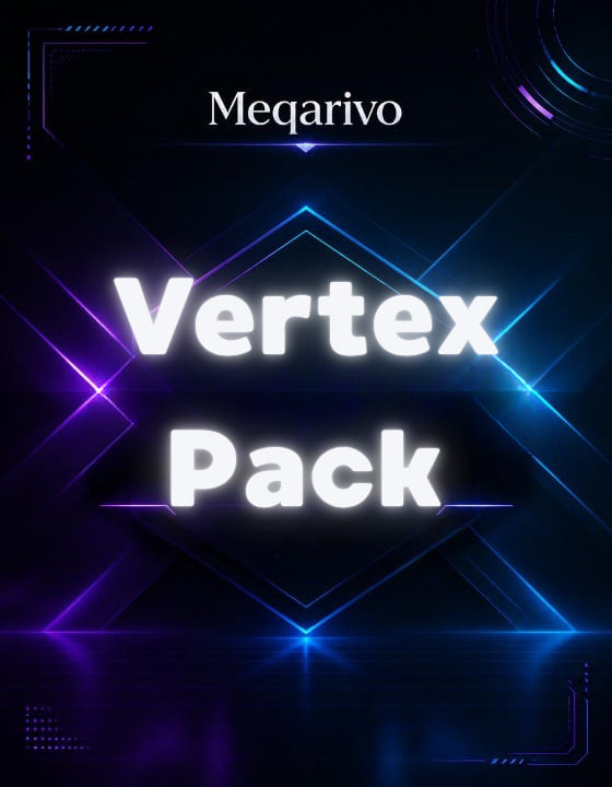 Meqarivo Vertex Pack with futuristic design on a dark background