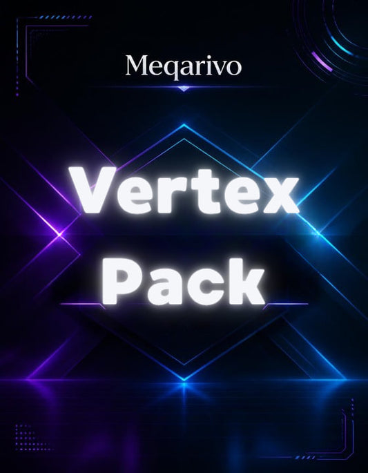Meqarivo Vertex Pack with futuristic design on a dark background
